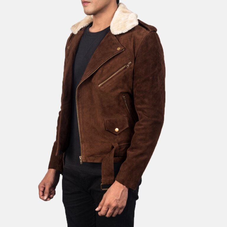 Mens Furton Mocha Suede Biker Jacket Side Pose-3-1720536329140